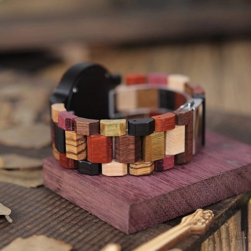 montre en bois a couleurs et cerf bracelet