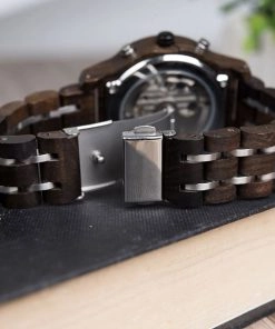 montre en bois mecanique luxe bracelet attache