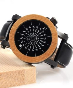 montre en bois mecanique optique marron