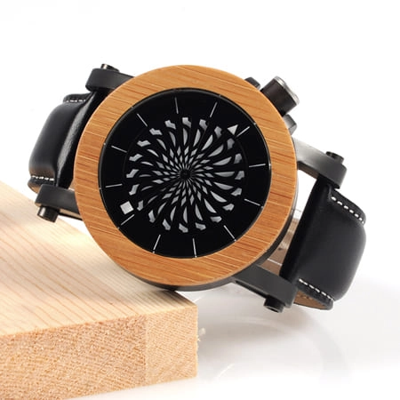 montre en bois mecanique optique marron