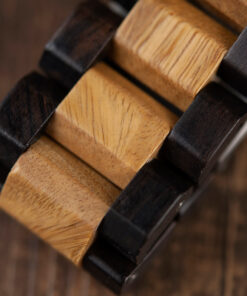 montre en bois mecanique chronos creme bracelet