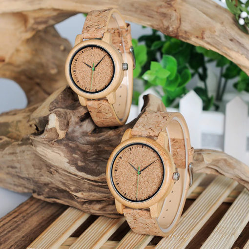 montre en bois bambou liege couple